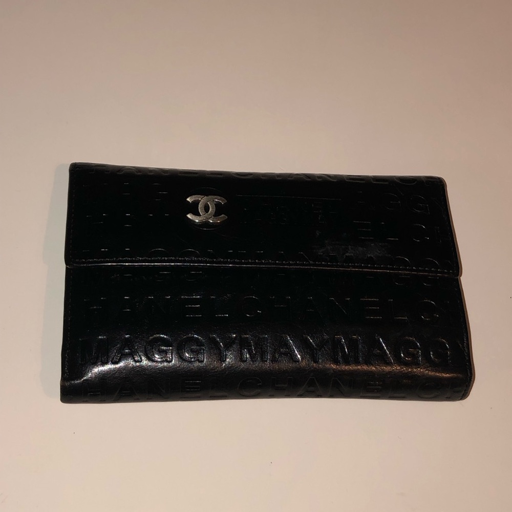 Chanel Maggy May Vintage Luxury Blk Silver CC Logo Woman’s Leather Wallet